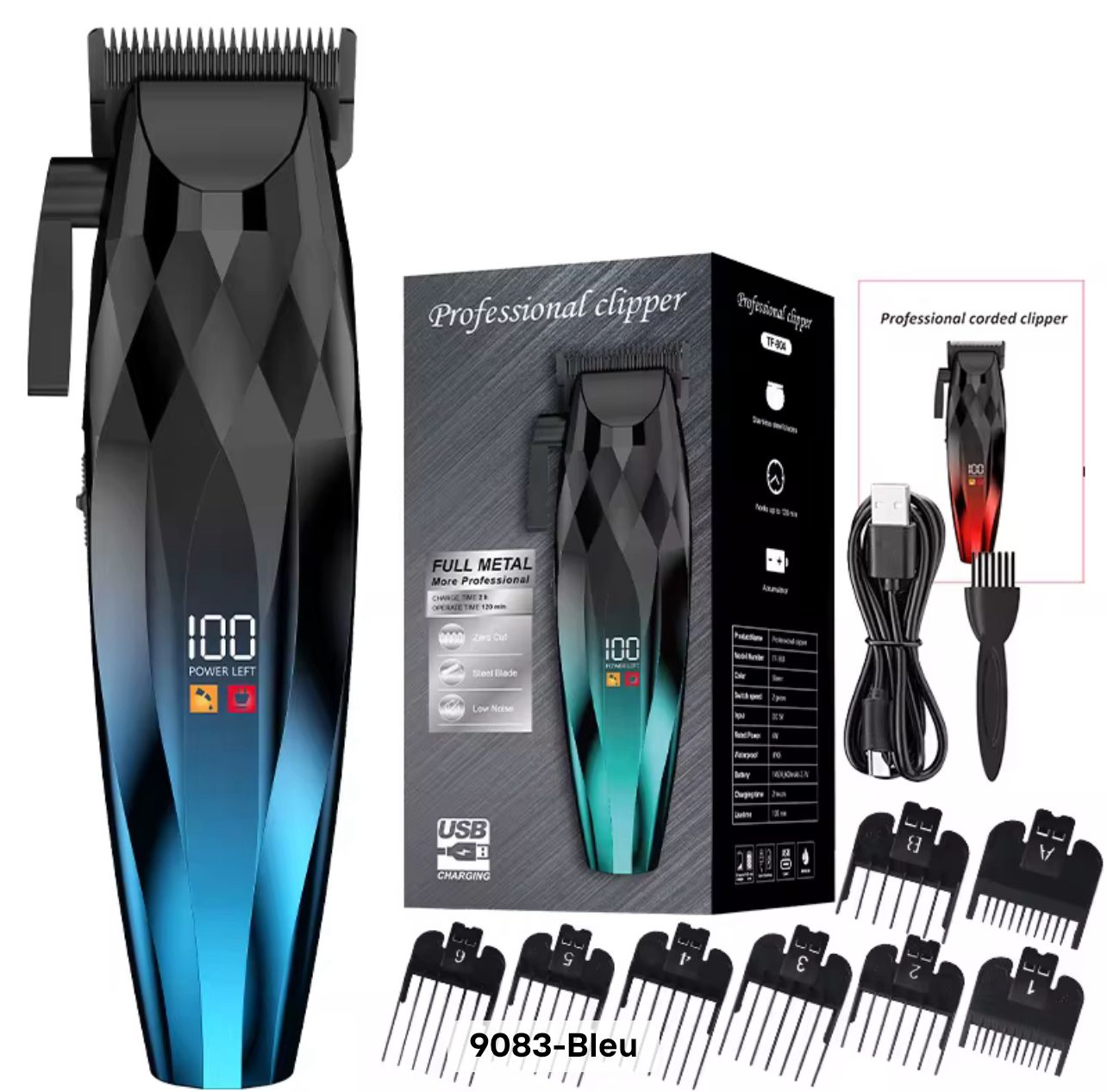 Kit de Tondeuse Électrique pour Homme: Tondeuse à Barbe Sans Fil, Tondeuse à Cheveux avec Peigne Limiteur réglable