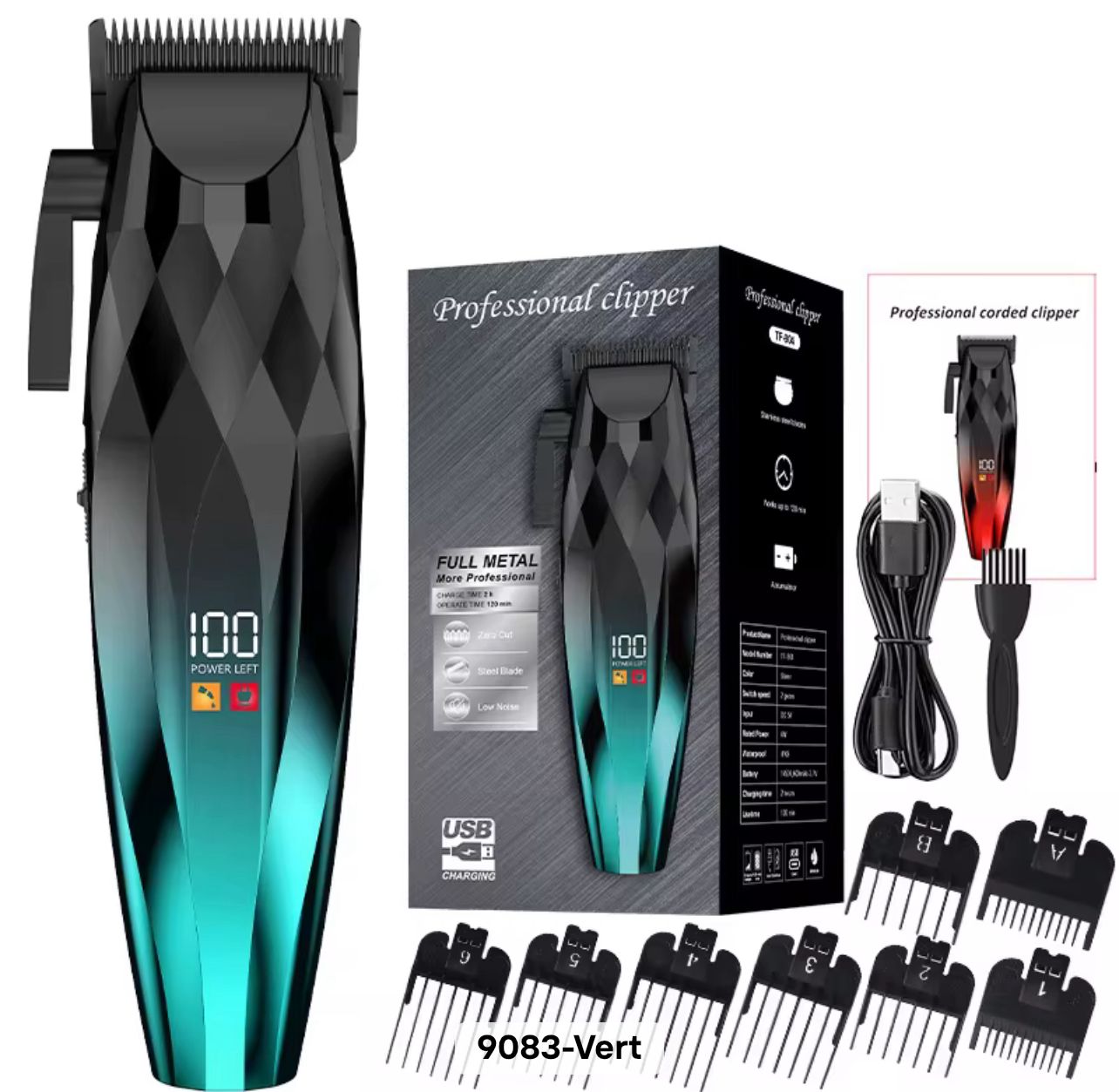 Kit de Tondeuse Électrique pour Homme: Tondeuse à Barbe Sans Fil, Tondeuse à Cheveux avec Peigne Limiteur réglable